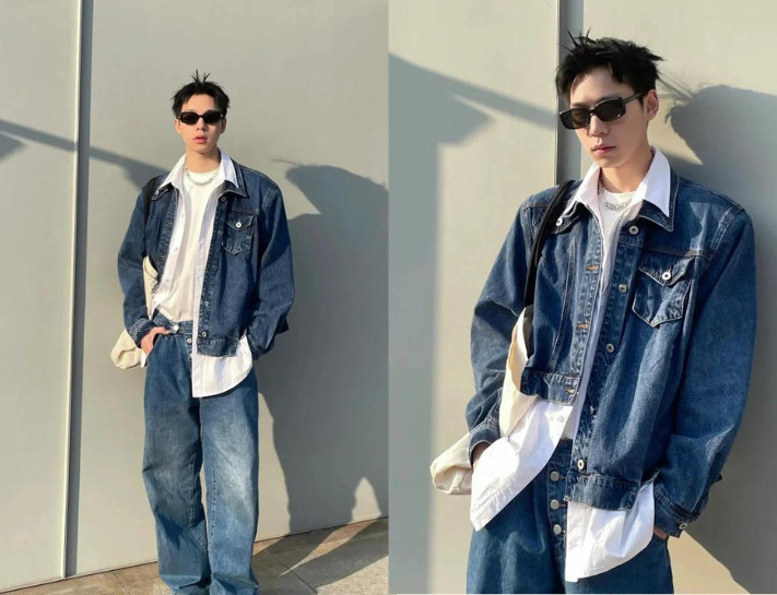 Set đồ denim tone sur tone năng động cho nam giới