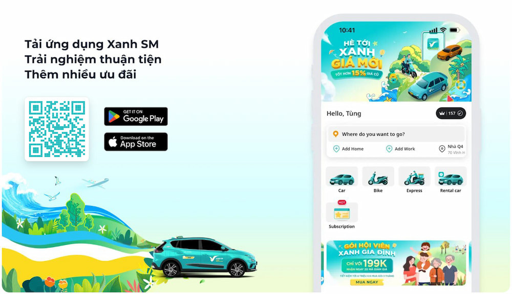 Mã QR để tải ứng dụng Xanh SM, hỗ trợ di chuyển đến bến xe Sơn Tùng.