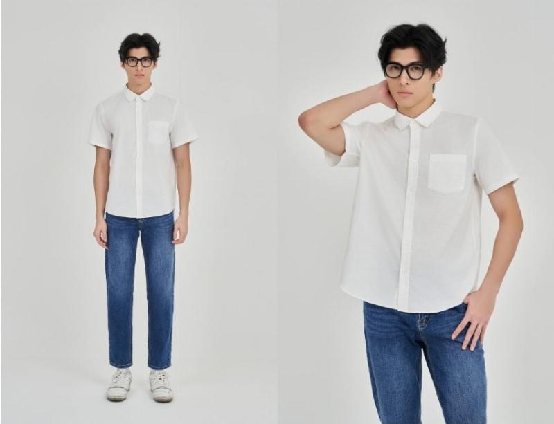 Mẫu áo khoác ngắn đẹp bằng denim xanh nhạt, kiểu dáng cổ điển, phối cùng quần jean cạp cao và áo phông trắng đơn giản, tạo nên phong cách năng động và trẻ trung.