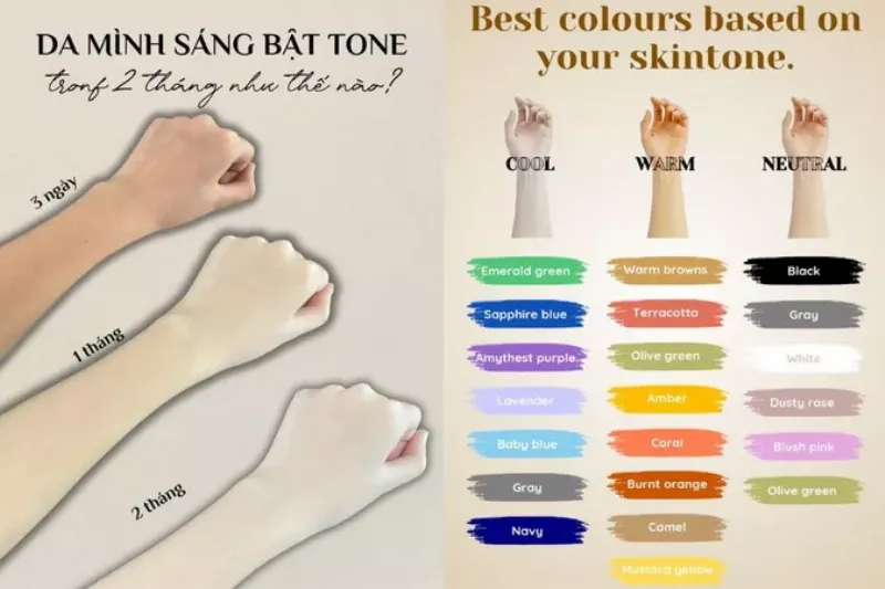Người phụ nữ kiểm tra undertone da dưới ánh sáng tự nhiên cạnh cửa sổ, không trang điểm, tay đặt trên tờ giấy trắng.