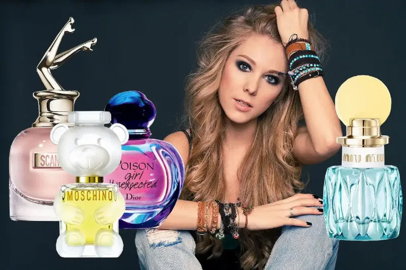 Một phụ nữ trẻ thanh lịch đang chọn chai Miss Dior Eau de Parfum trên bàn trang điểm, thể hiện cá tính và phong cách.