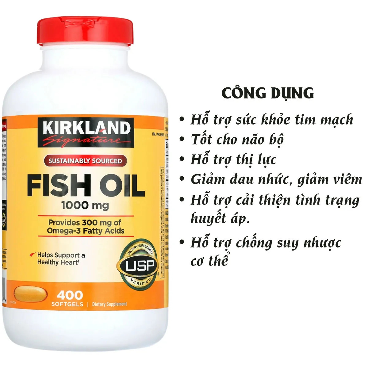 Các lợi ích sức khỏe tổng thể của viên dầu cá Omega 3 Fish Oil 1000mg của Mỹ từ Kirkland Signature