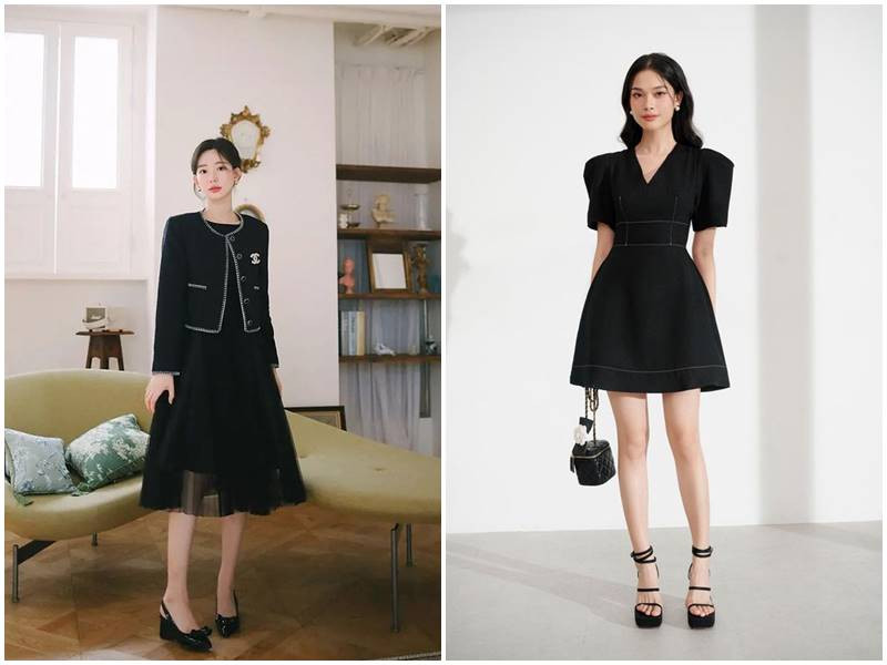 Đầm đen dự tiệc dáng dài ôm sát, kết hợp phụ kiện tăng phần kiêu sa
