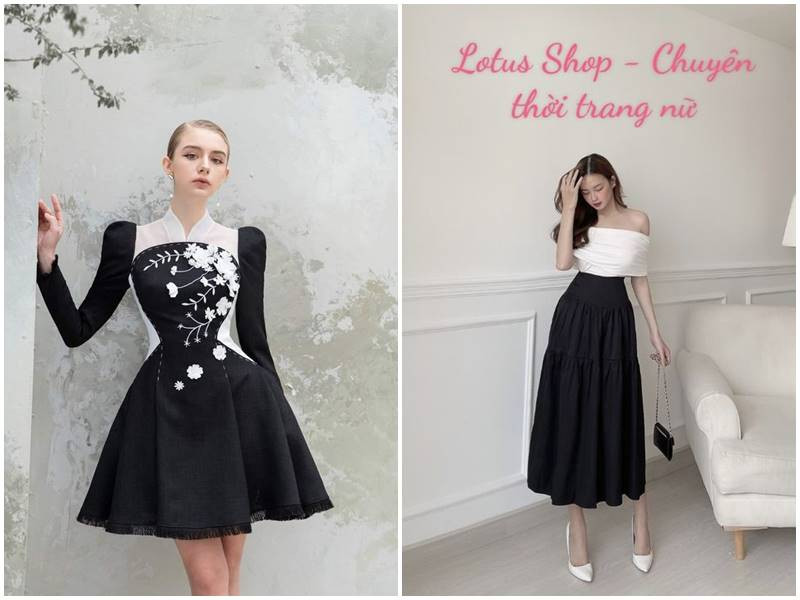 Váy dự tiệc đen trắng phối màu tinh tế, tôn lên vóc dáng
