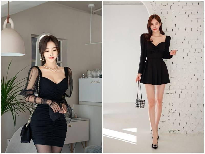 Đầm đen cổ V sâu, mang lại vẻ đẹp sang chảnh và thu hút