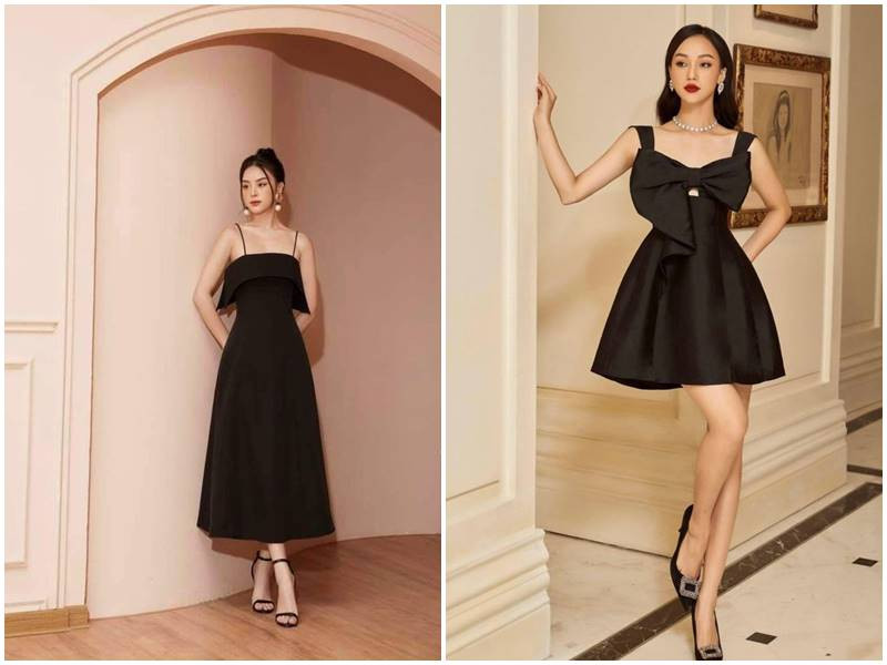 Đầm đen 2 dây sang trọng, quý phái với dáng váy xòe