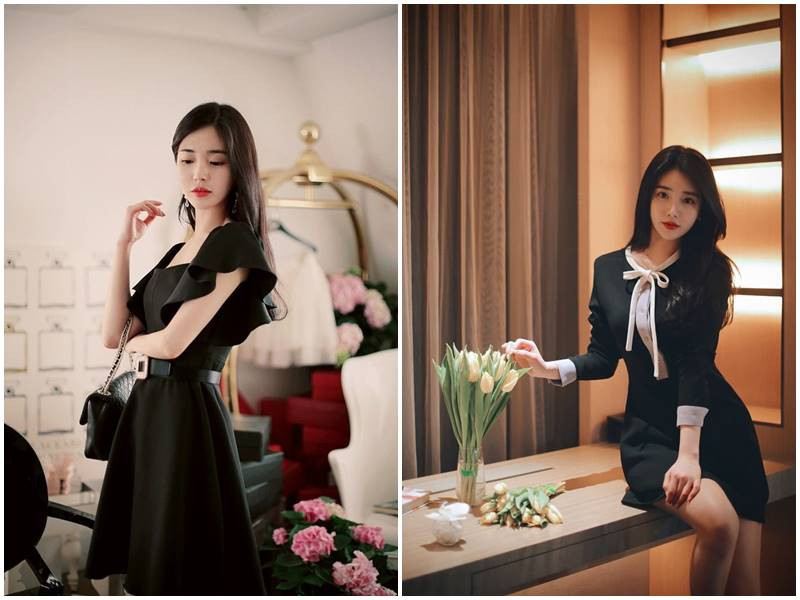 Đầm đen dự tiệc cho dáng người tam giác xuôi, tôn vòng hông