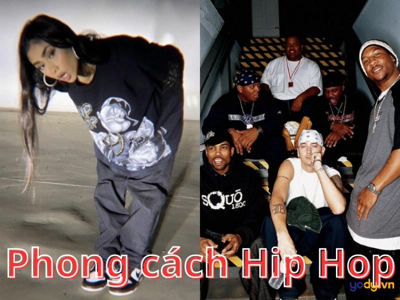 Cận cảnh một set đồ thời trang với quần baggy màu đen, kết hợp áo hoodie graphic và giày sneaker trắng, thể hiện phong cách hip-hop hiện đại