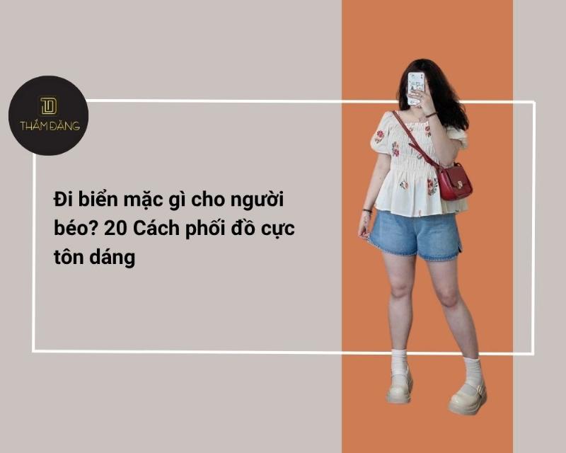 Phối đồ với mũ rộng vành và túi cói, tạo phong cách thời trang biển cho người béo.