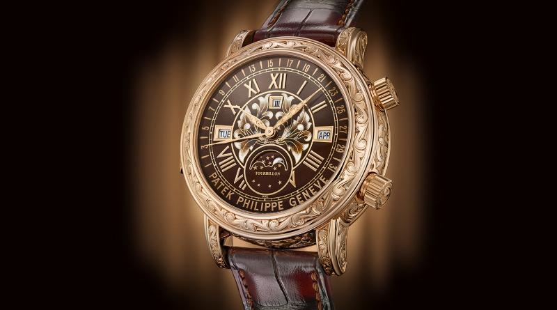 Patek Philippe Sky Moon Tourbillon 6002G với vỏ vàng trắng chạm khắc thủ công tinh xảo, thể hiện nghệ thuật chế tác đỉnh cao