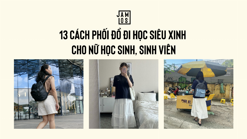 Một sinh viên nữ trẻ trung năng động mặc quần jean ống rộng phối áo thun và giày thể thao, mang balo trên vai, thể hiện phong cách đi học thoải mái và thời trang
