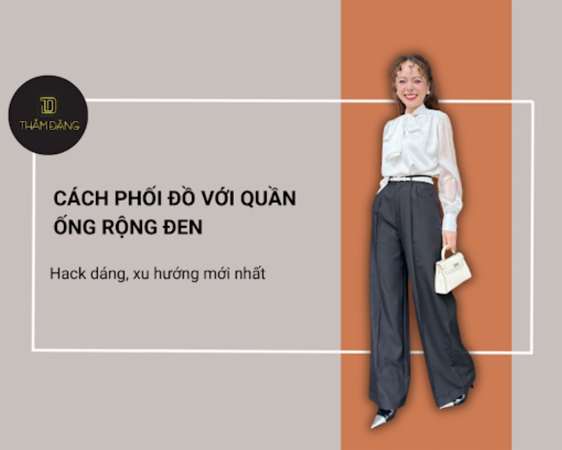 Một cô gái trẻ sành điệu phối quần đen ống rộng với áo sơ mi trắng basic, tạo nên vẻ ngoài thanh lịch và hiện đại, thích hợp cho nhiều dịp từ công sở đến dạo phố