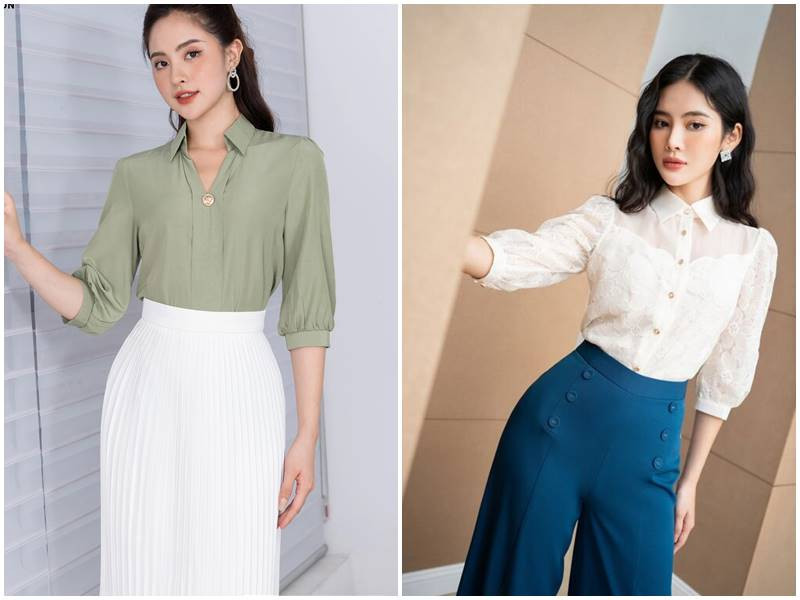 Áo sơ mi tay lỡ nữ Hàn Quốc họa tiết kẻ sọc thanh lịch cho ngày hè