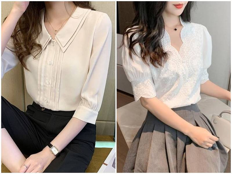 Áo sơ mi trắng form rộng tay lỡ, chất liệu linen mềm mại