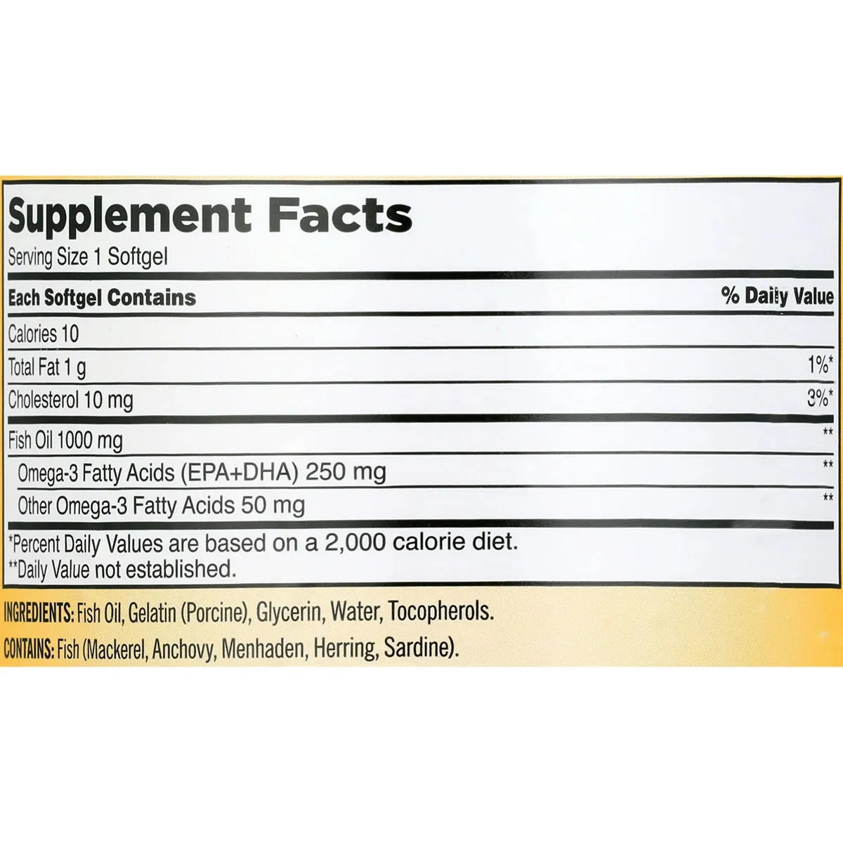 Bảng thành phần chi tiết của viên uống Omega 3 Fish Oil 1000mg Kirkland Signature của Mỹ