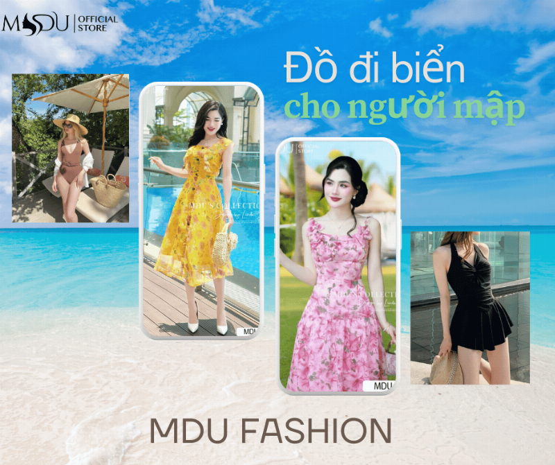 Một phụ nữ mũm mĩm tự tin mặc đồ bơi liền thân hoặc tankini tại bãi biển, thể hiện phong cách thời trang cho người béo khi đi biển