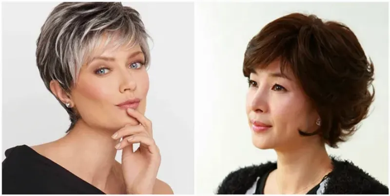 Hình ảnh phụ nữ 60 tuổi với kiểu tóc bob ngắn thanh lịch, trẻ trung và hiện đại