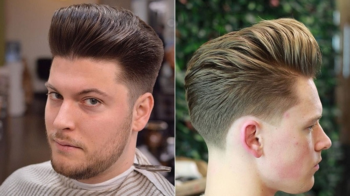 Tóc nam ngắn pompadour mái dựng lịch lãm, cân đối cho mặt tròn