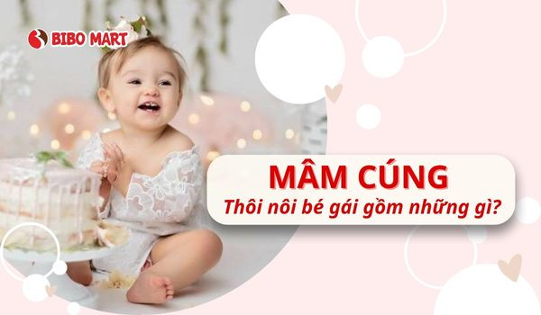 Mâm cúng thôi nôi bé gái với đầy đủ lễ vật truyền thống