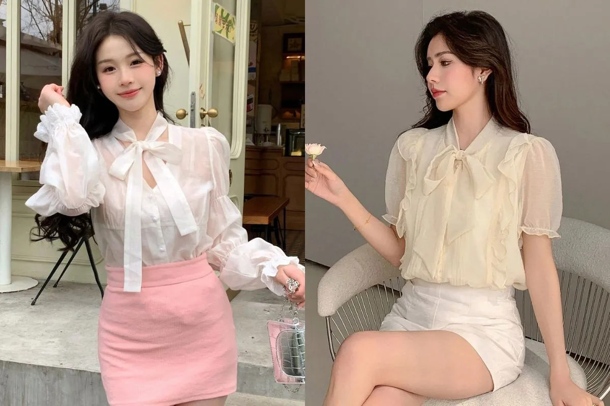 Mẫu áo sơ mi nữ thắt nơ duyên dáng, thanh lịch