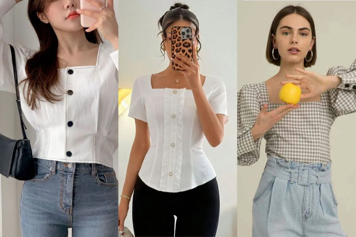 Mẫu áo sơ mi nữ cổ vuông tay dài đầy quý phái