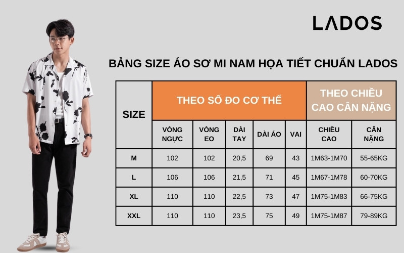 Bảng size áo sơ mi nam họa tiết chuẩn cho nhiều vóc dáng