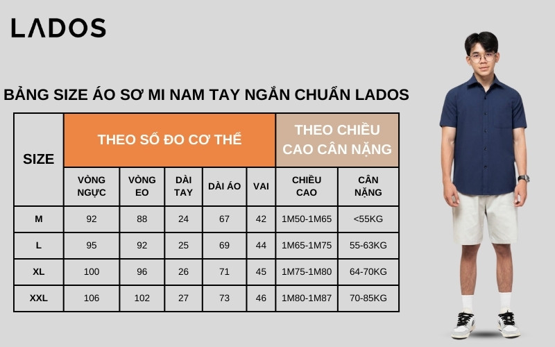 Bảng size áo sơ mi nam tay ngắn chuẩn
