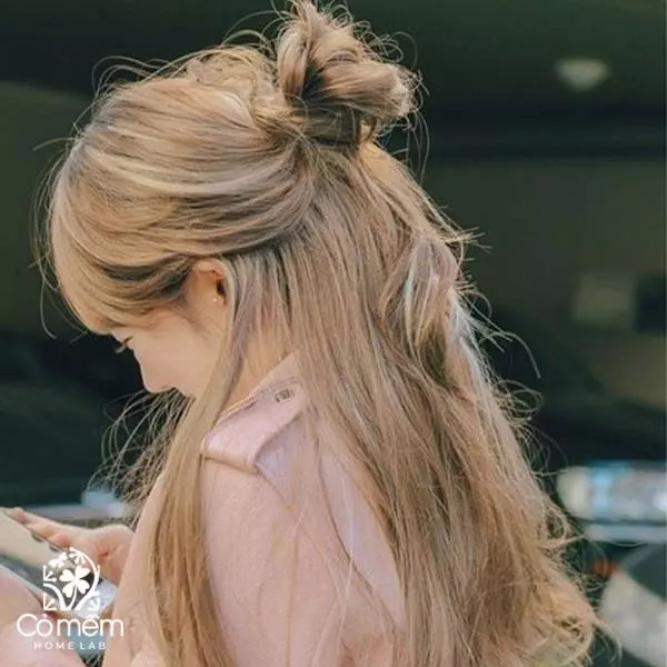 Kiểu tóc búi nửa đầu kết hợp mái thưa