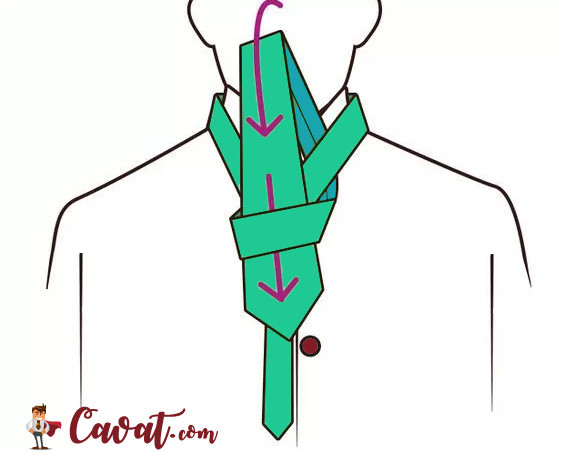 Luồn bản rộng qua vòng trước của nút thắt Half Windsor