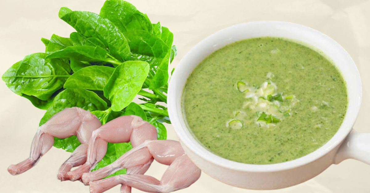 Cháo ếch rau mồng tơi xanh mát cho bé