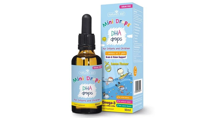 DHA Mini Drops Natures Aid tăng trí nhớ và sáng mắt cho bé
