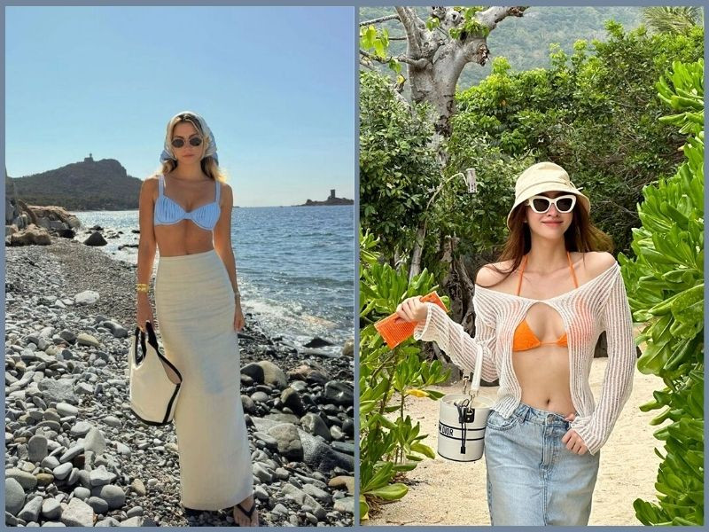 Style đi biển cho nữ với bikini và chân váy