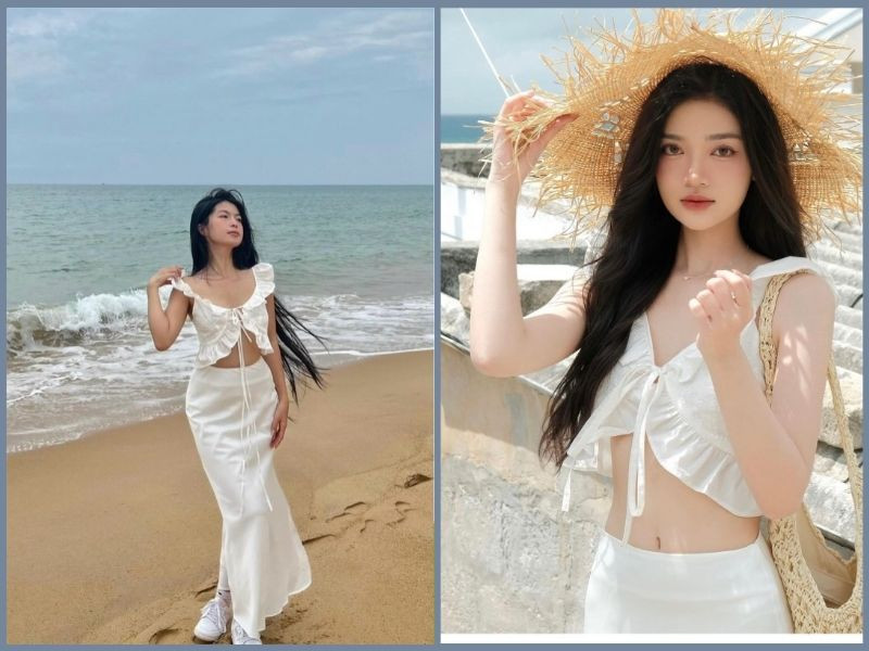 Thu hút mọi ánh nhìn với áo croptop và chân váy midi xẻ tà