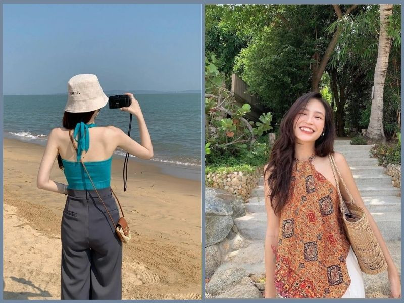 Mix áo yếm và quần ống rộng cho outfit đi biển đẹp