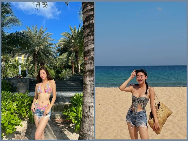 Trang phục đi biển cho nữ với gam màu sáng và họa tiết nổi bật