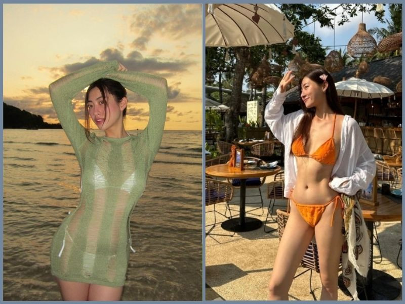 Phóng khoáng, sexy với áo lưới mỏng khoác ngoài bikini