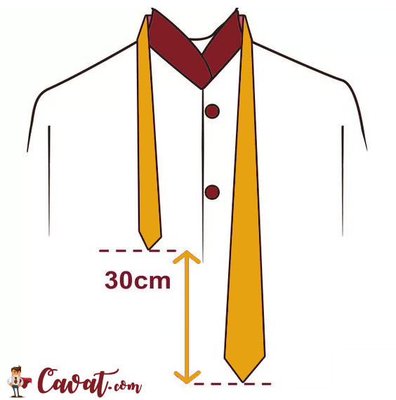 Đặt cà vạt quanh cổ, bản rộng bên phải cao hơn bản hẹp