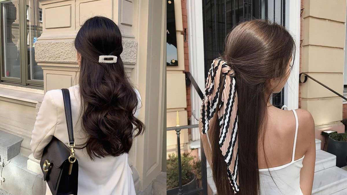 Kiểu tóc nữ đẹp: Tóc dài buộc nửa đầu thanh lịch