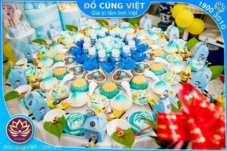 Mâm cúng đầy tháng bé gái với các lễ vật truyền thống
