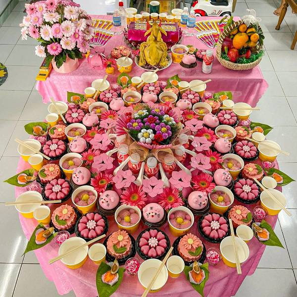 Mâm cúng thôi nôi 12 Bà Mụ và Đức Ông với đầy đủ lễ vật