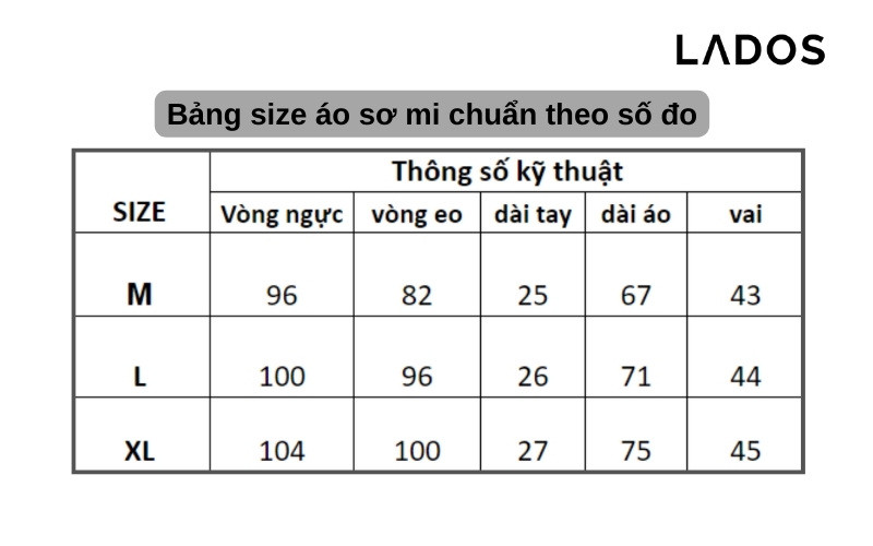 Bảng size áo sơ mi nam chuẩn theo số đo vòng ngực, eo, vai