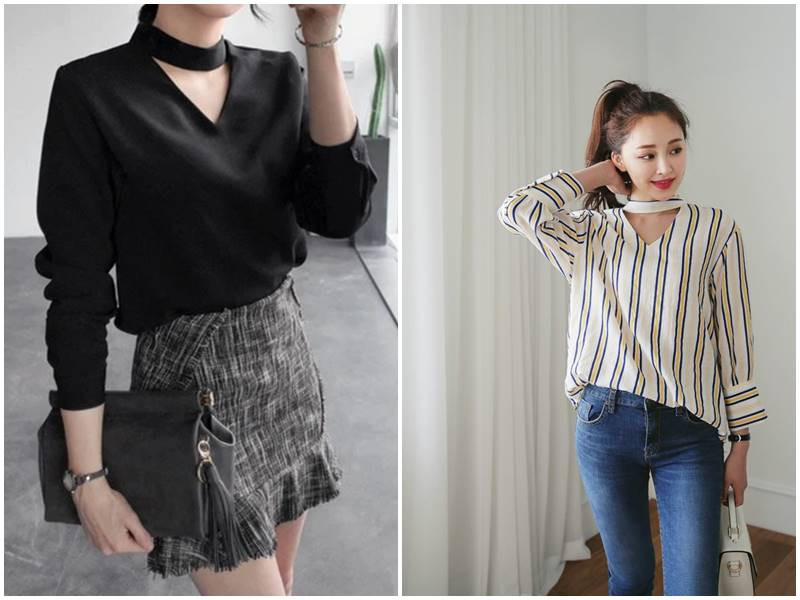 Áo sơ mi cách điệu choker