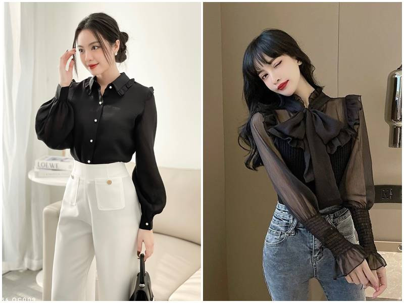 Áo sơ mi đen trắng cách điệu
