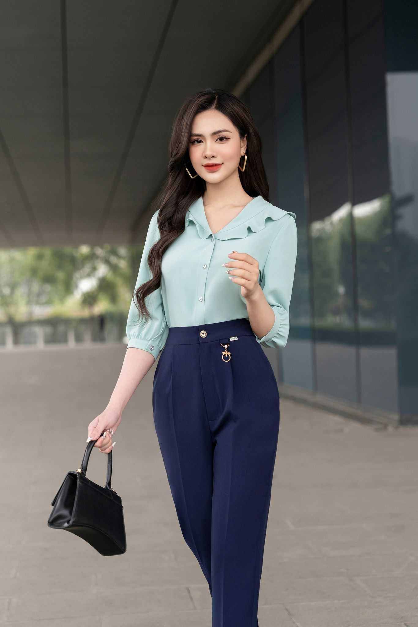 Áo sơ mi cách điệu tím bèo