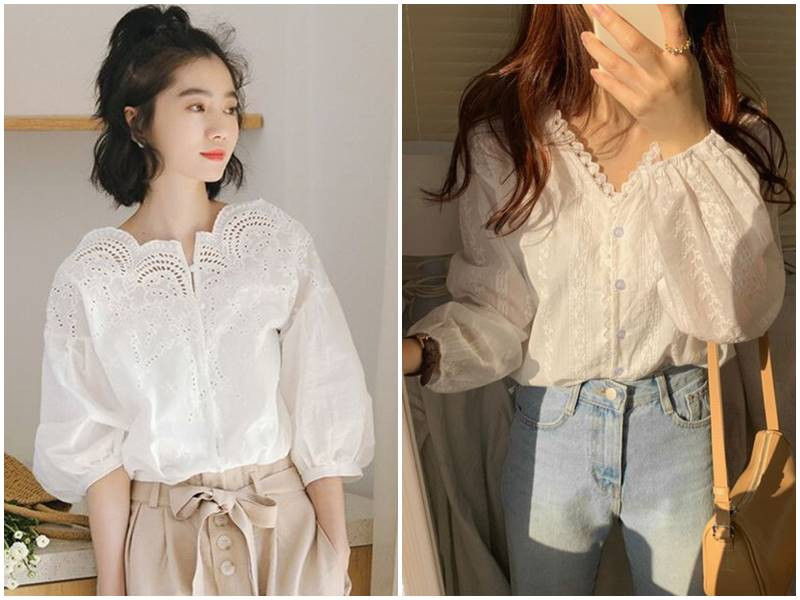 Áo sơ mi cách điệu phối ren