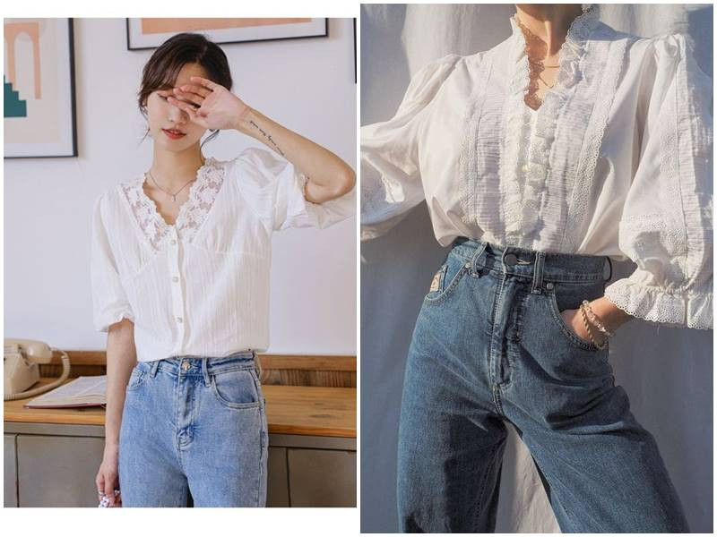 Áo sơ mi cách điệu phối ren