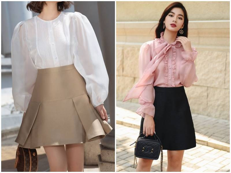 Áo sơ mi cách điệu vai bồng