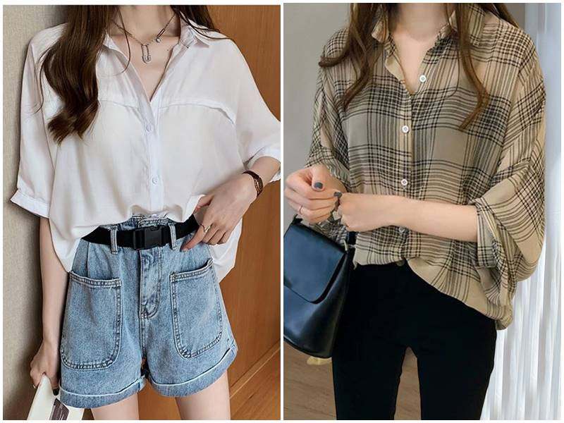 Áo sơ mi cách điệu tay dơi
