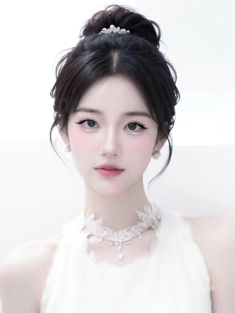 Tóc búi thấp ngôi giữa thanh lịch, phù hợp mặt tròn