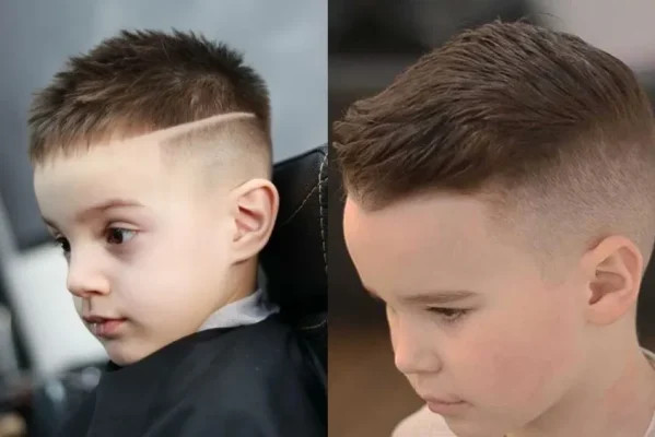 Bé trai cá tính với kiểu tóc Mohawk ngắn, phần mái dựng nhẹ tạo điểm nhấn năng động